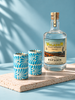 Mezcal Volador con vasitos de talavera azul