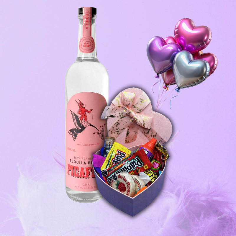 Kit de regalo: tequila Picaflor con caja de dulces mexicanos